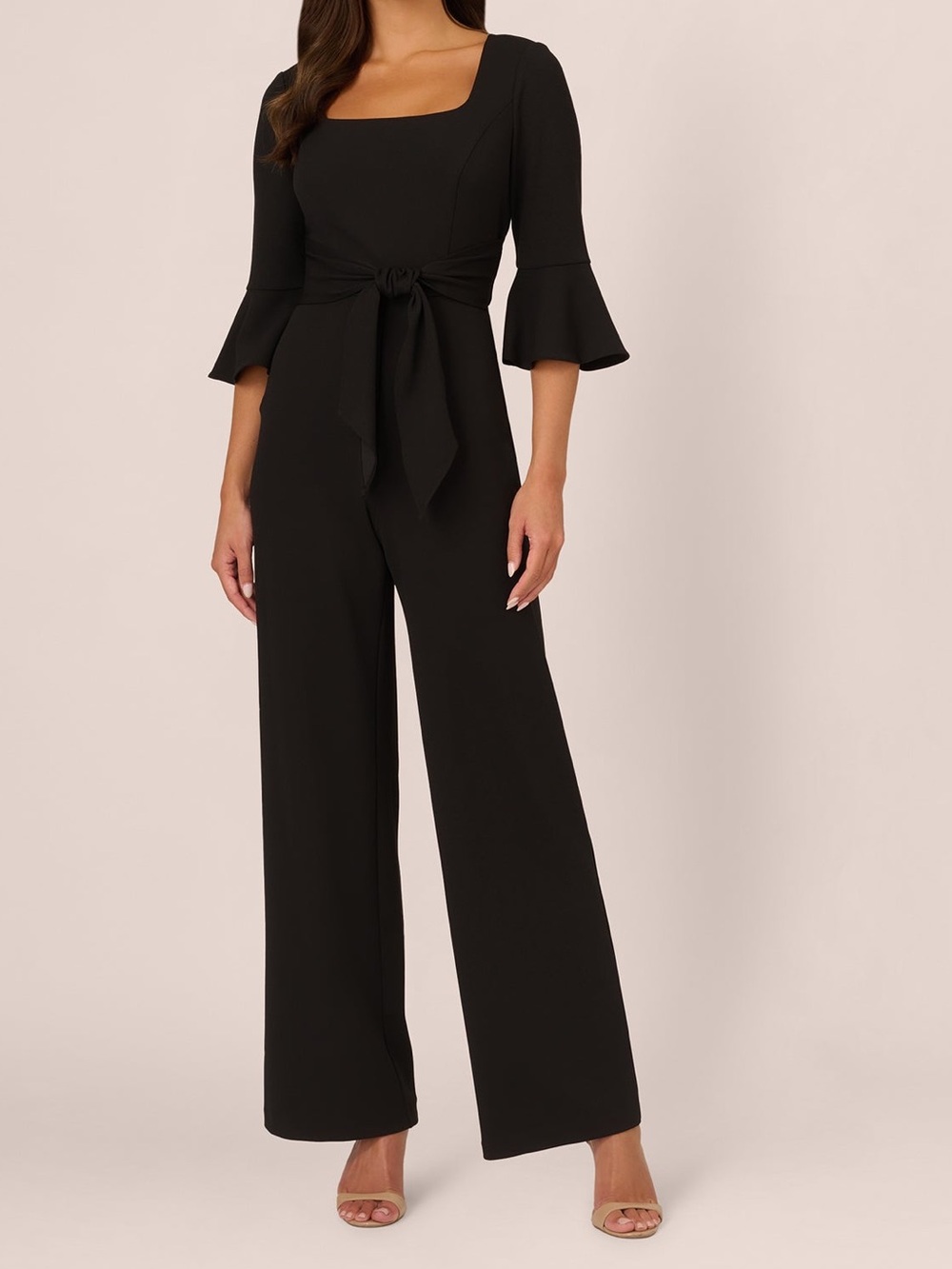 Adrianna Papell Size 12 Knit Crepe Wide Leg Jumpsuit w/Bell Sleeves NWOT